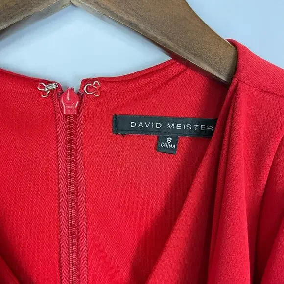 David Meister | Bright Scarlett Red Cross Over Chest Sleeveless Sheath Dress - Picture 7 of 9